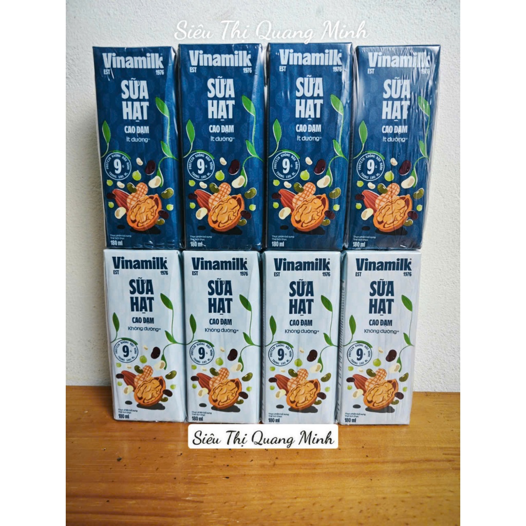 Lốc Sữa Hạt Cao Đạm Ít Đường Vinamilk 4 hộp x 180ml
