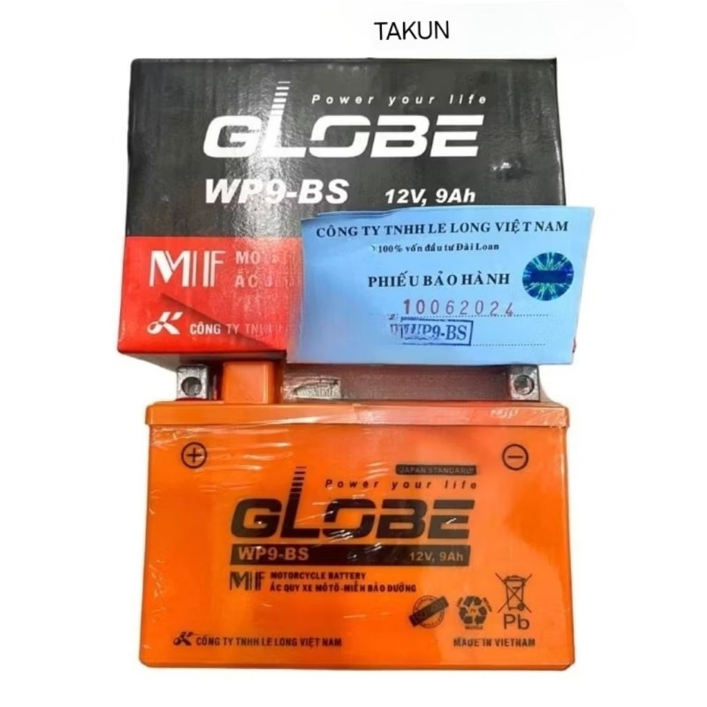 Bình ắc quy Globe WP9-BS 12V-9AH xe SPACY, VESPA LX, ATILA,  EXCEL...