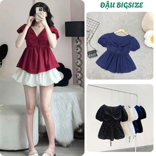  Áo kiểu babydoll bigsize nữ cổ chữ v xoắn ngực tôn V1 áo tay phồng dáng xòe dễ thương nữ tính chất lụa chéo - A289 