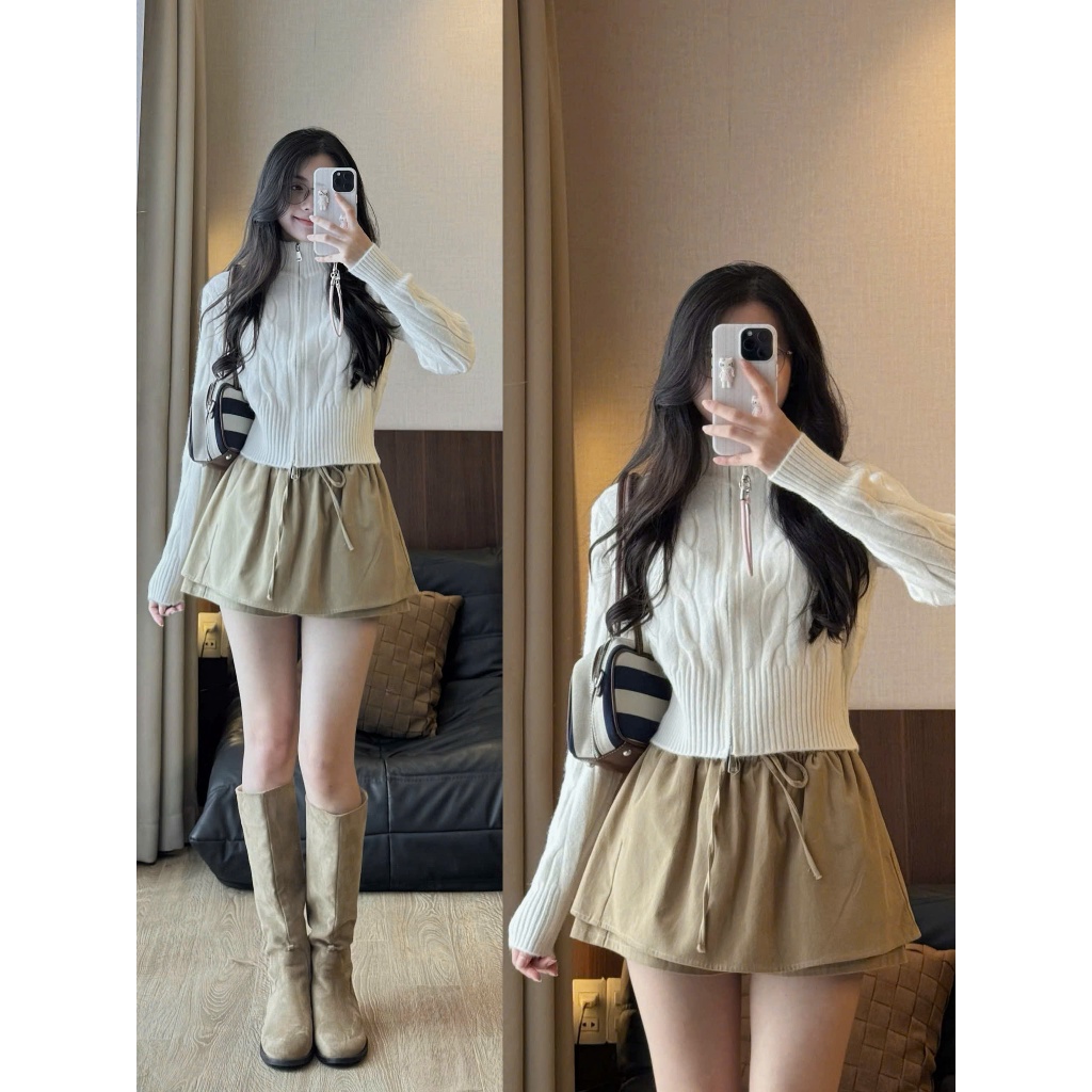 (ẢNH OLDSCHOOL) Chân váy quần kaki dáng ngắn chữ A rút dây dáng xoè CV118 | BigBuy360 - bigbuy360.vn