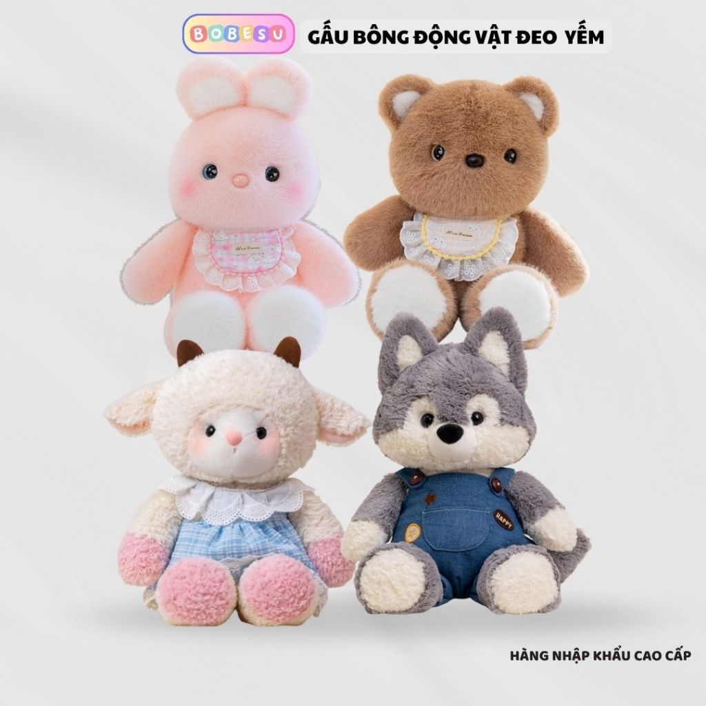 Gấu bông Thỏ Cừu Cáo Chó Teddy đeo yếm chạy bộ dễ thương, thú nhồi bông động vật lông thỏ mềm mại làm quà tặng cho bé