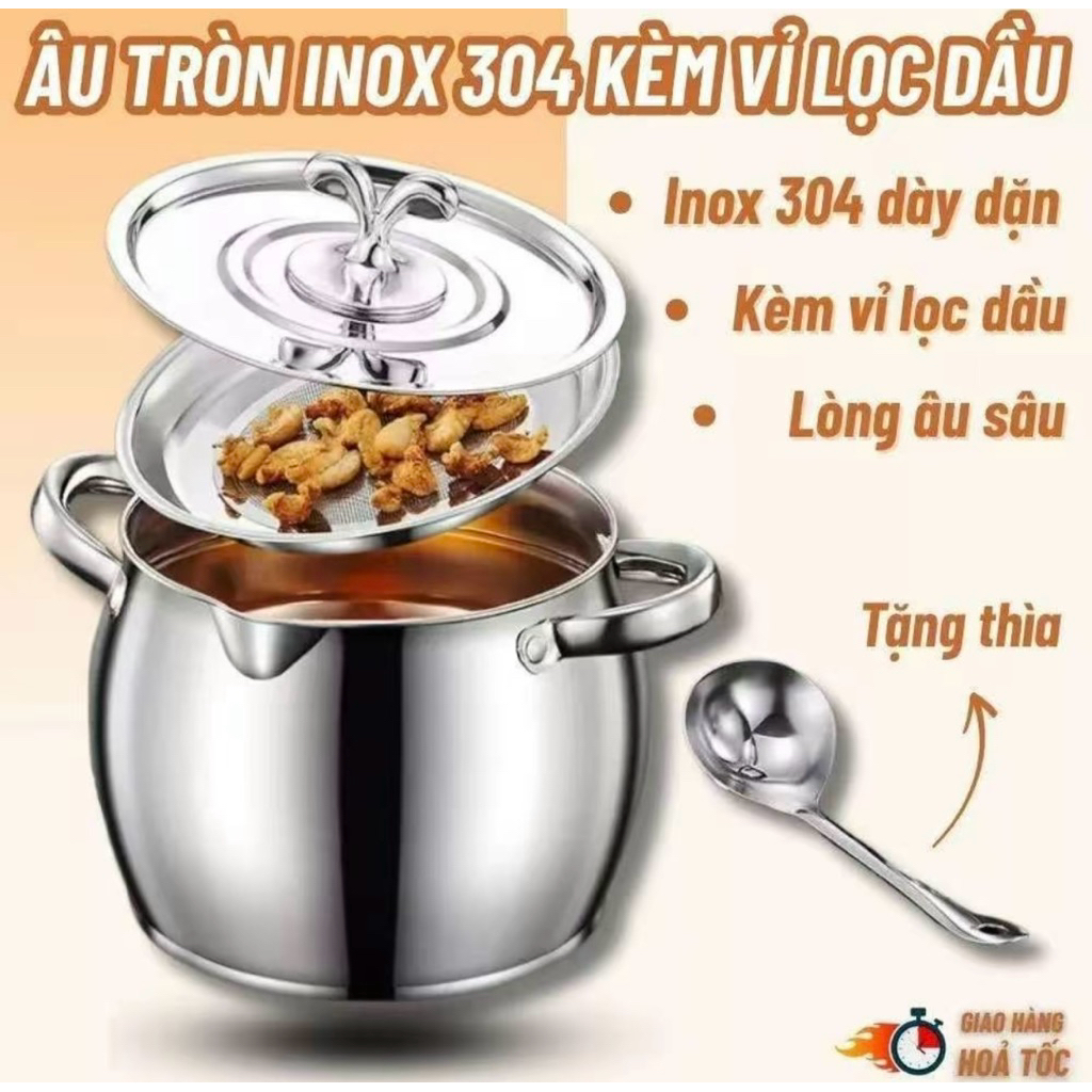 Âu Đựng Mỡ Lợn Inox Không Gỉ Tặng Khay Lọc Cặn Và Thìa Có Lắp Đậy. Âu Lọc Dầu Inox. Thố Đựng Dầu Bằn