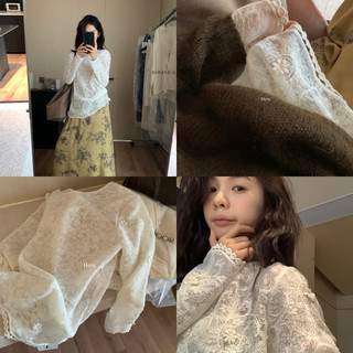 LEMONA x HERS - Áo Ren Hoa Mỏng Mặc Trong Dài Tay 92365 # 