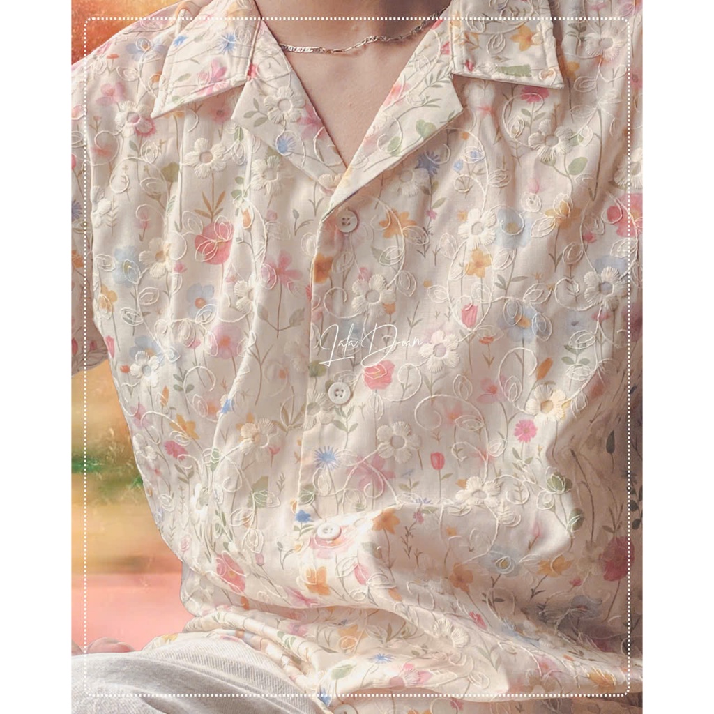 Áo Sơ Mi Unisex Cổ Cuban Cotton Thêu Họa Tiết Hoa - Cuban Shirt Your Muse LalaDoan