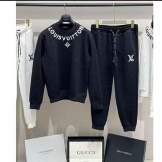  Bộ Quần Áo D.V.L Thu Đông Vân nổi logo họa tiết bắt mắt Dài Tay NAM NỮ bộ thể thao cổ tròn bo gấu thời trang 2025 