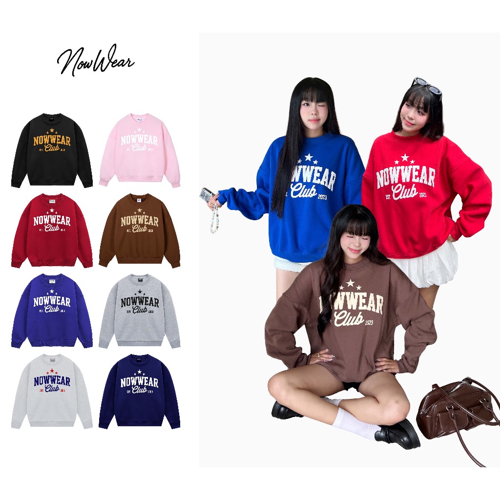 ( Deal Mở Bán )  Áo Nỉ Sweater In Phồng Ver 5 Nowwear Tay Phồng Form Boxy Chất Nỉ Bông Dày Dặn Nam Nữ Unisex | BigBuy360 - bigbuy360.vn