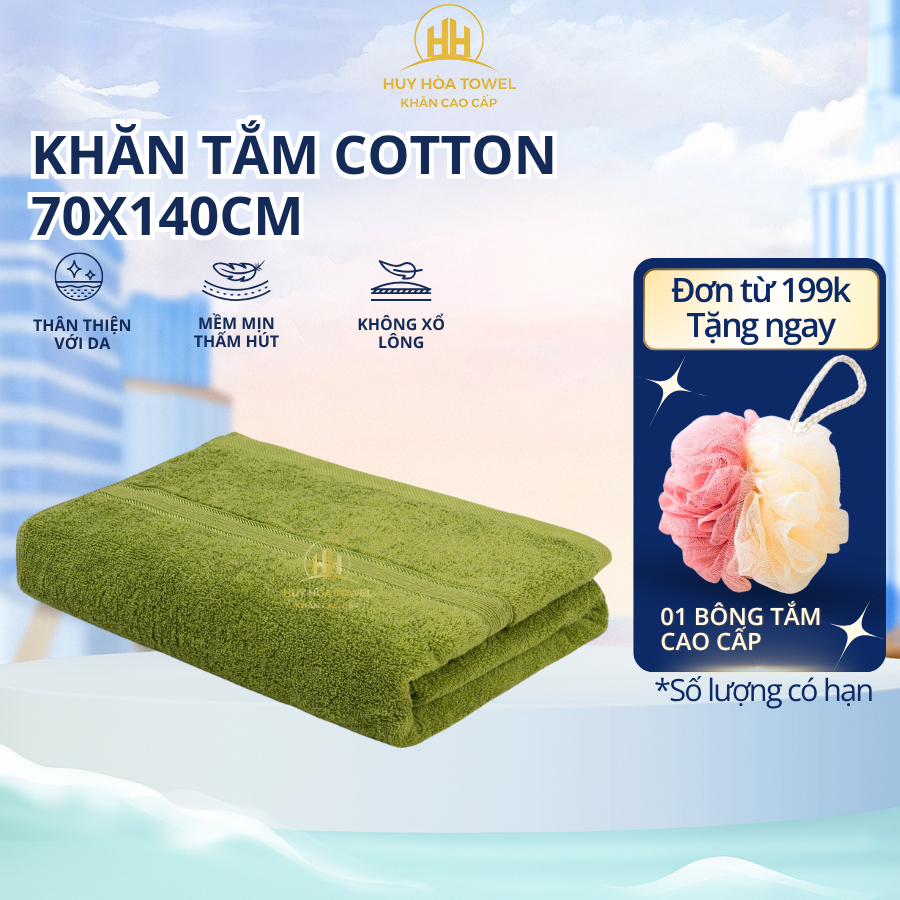 Khăn Tắm 70x140cm Huy Hoà Towel 100% Cotton Cao Cấp Mềm Mịn Thấm Hút To Dày Dùng Cho Gia Đình Spa Khách Sạn