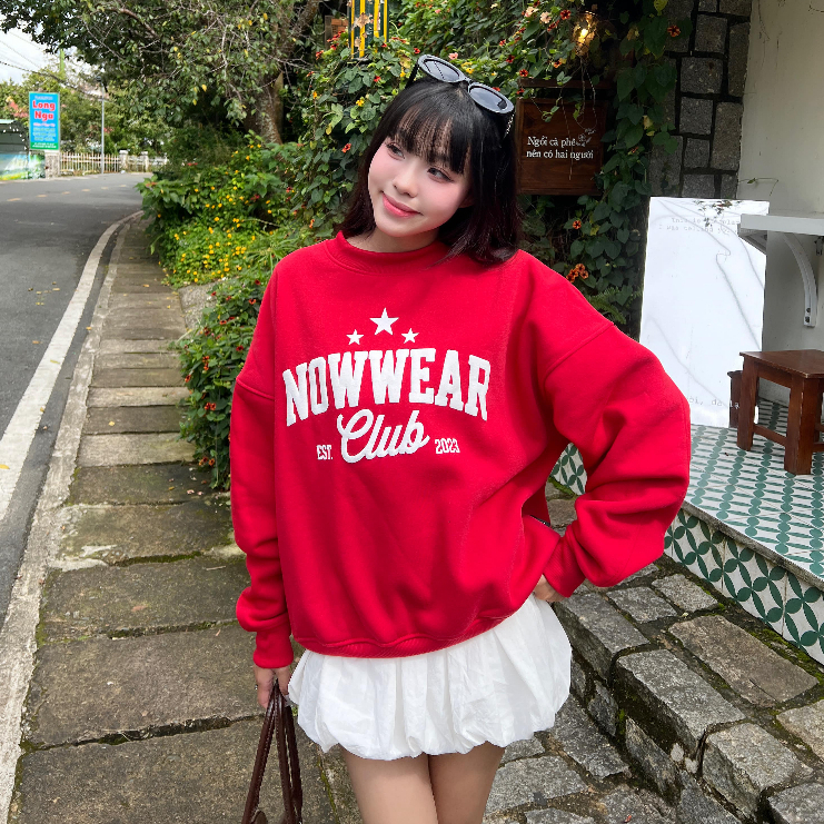 ( Deal Mở Bán )  Áo Nỉ Sweater In Phồng Ver 5 Nowwear Tay Phồng Form Boxy Chất Nỉ Bông Dày Dặn Nam Nữ Unisex | BigBuy360 - bigbuy360.vn