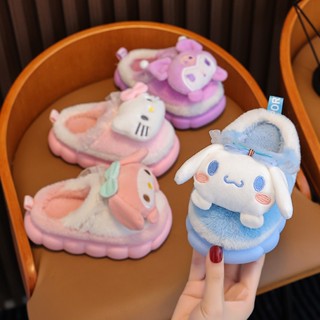  Dép lông đi trong nhà cho bé gái L15 họa tiết Kuromi Melody Cinnamoroll đi ấm chân vào mùa đông 