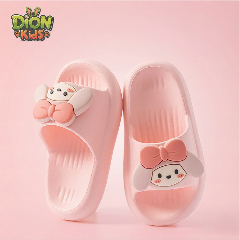 Dép lê dễ thương cho bé gái charm thỏ nơ hồng chất liệu EVA cao cấp an toàn, siêu nhẹ, êm chân cho bé trai