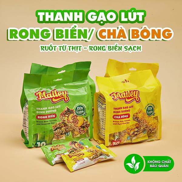 Thanh Gạo Lứt Dinh Dưỡng Vị Chà Bông (Thương hiệu Mailey) Và Rong Biển - Gói 10 Thanh