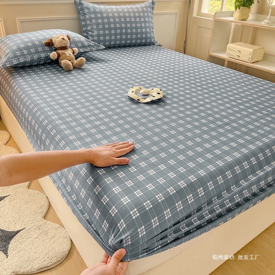 Bộ ga gối 3 món cotton đũi kẻ phong cách Basic mềm mại - 1ga bọc chun kèm 2 vỏ gối đầu