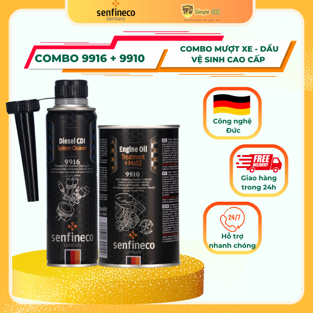 [CAO CẤP] Combo Vệ Sinh Động Cơ Dầu Senfineco 9916 + 9910 Làm Sạch Khoang Máy, Giảm Mài Mòn