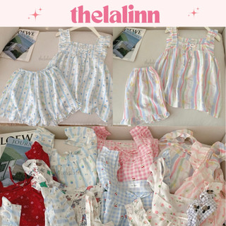 [ẢNH THẬT] Set pijama cánh tiên đũi hàn hoạ tiết xinh xắn. Bộ ngủ nữ đũi cotton hoa nhí tiểu thư.