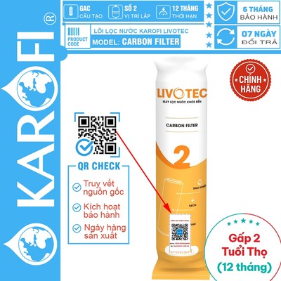 [CHÍNH HÃNG 100%] Lõi lọc nước Karofi Livotec Số 2 Carbon Filter, CÓ TEM KIỂM TRA HÀNG CHÍNH HÃNG