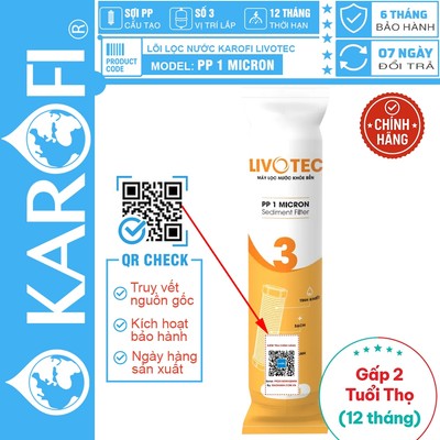 [CHÍNH HÃNG 100%] Lõi lọc nước Karofi Livotec số 3 PP 1 Micron, CÓ TEM KIỂM TRA HÀNG CHÍNH HÃNG