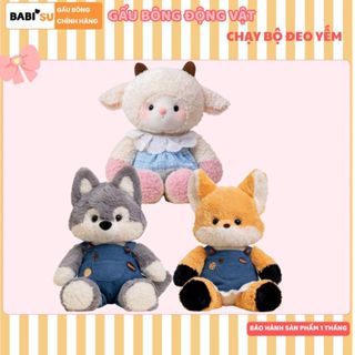 Gấu bông cáo cam,chó husky lông xù mặc yếm đáng yêu, Gấu nhồi bông cáo và chó chạy bộ làm quà tặng sinh nhật cho bé