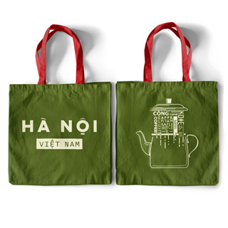 Túi vải canvas Cộng Cà Phê xanh quai đỏ