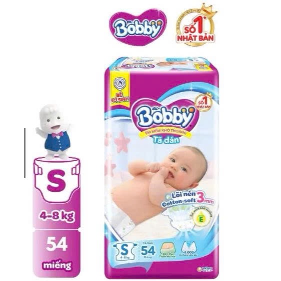 Bobby tã dán cho bé size S 54 miếng (4-8kg)