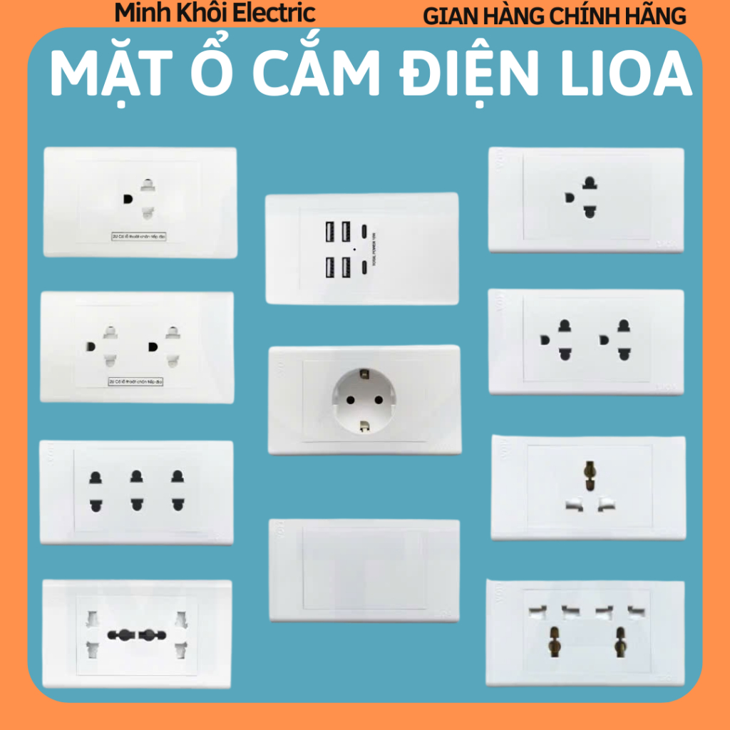 Mặt ổ cắm điện âm tường Lioa (âm tường+ lắp nổi),ổ cắm âm tường,ổ cắm điện Lioa,ổ cắm đa năng,ổ cắm 