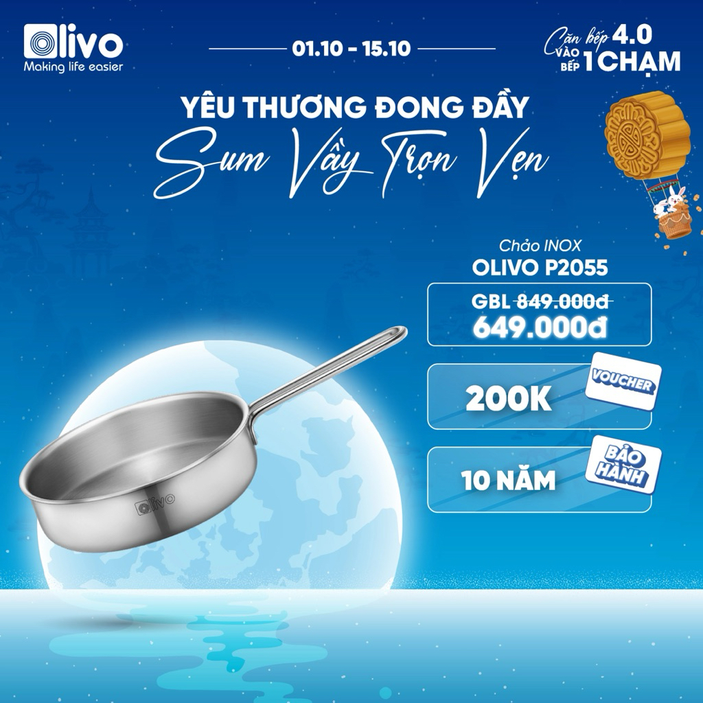 [CHÍNH HÃNG] Chảo Inox Olivo P2055 Chống dính tự nhiên