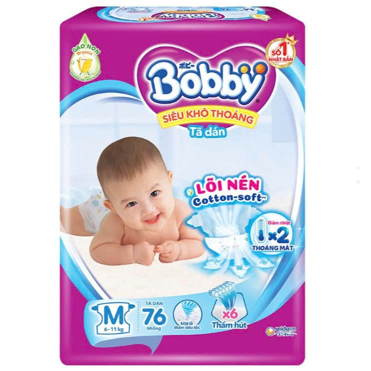 Bobby Tã dán cho bé size M 76 miếng ( 6-11kg)