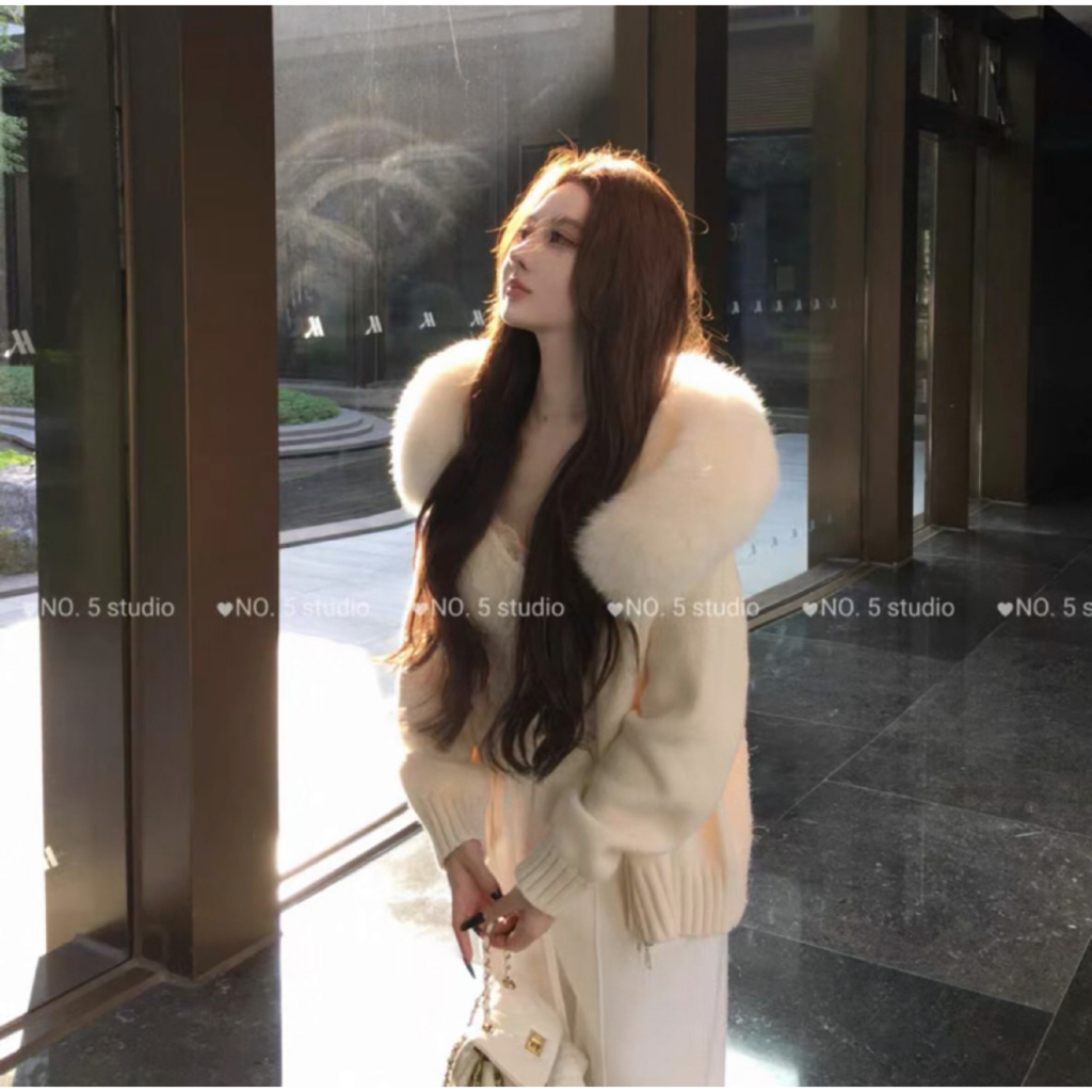 Áo Khoát Len Nữ Phối Mũ Lông, Áo Khoát Cardigan Mũ Lông Kèm Khoá Kéo