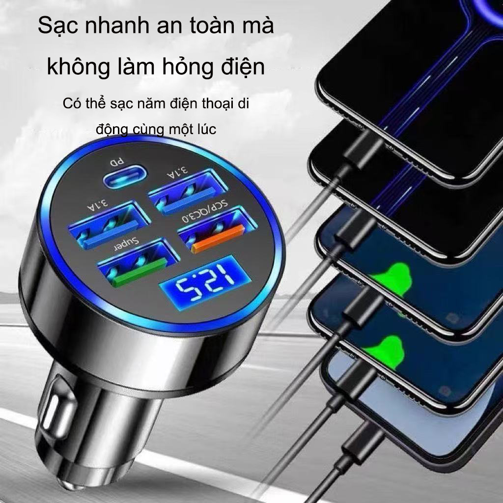 Combo sạc ô tô 6 cổng - 4USB+2Type-C, sạc nhanh PD
