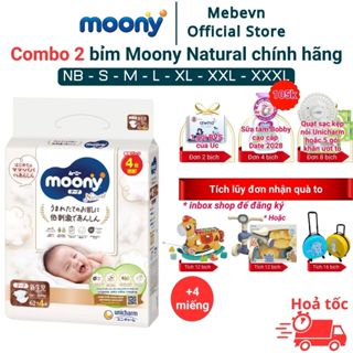 Combo 2 bỉm moony trắng, bỉm moony natural chính hãng Dán/Quần đủ size NB62/S58/M46/L36/XL32