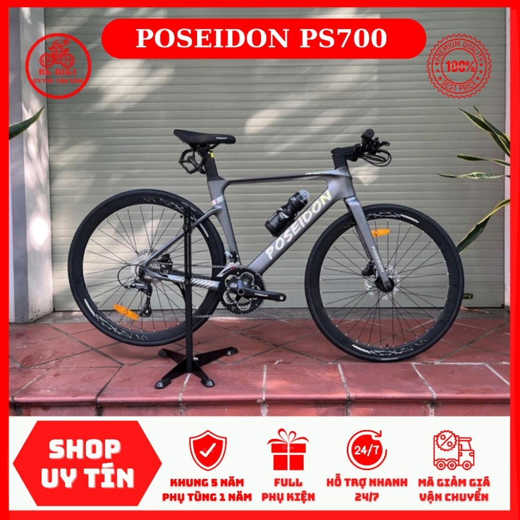 Xe Đạp POSEIDON PS700 • Khung-càng Magie đúc, trục rỗng, 5 món Shimano Claris R2000 & full bạc đạn