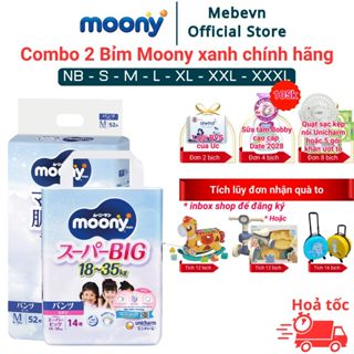 Combo 2 bỉm Moony Xanh, bỉm moony chính hãng Dán/Quần khô thoáng cả ngày, không lo hăm bí
