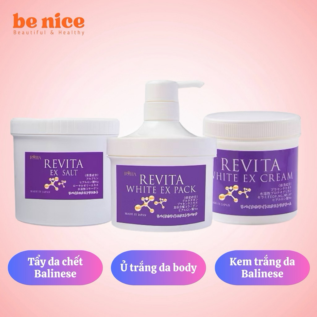 Tẩy da chết Revita Ex Salt, Ủ trắng body Revita White EX Pack, Kem trắng da Revita White Ex Cream - 