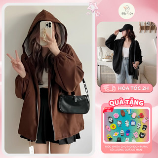 Áo khoác nữ nhung lì 2 lớp form rộng có mũ tay bồng nhiều màu basic, Áo khoác nữ nhung tăm, gân dáng Oversize from rộng