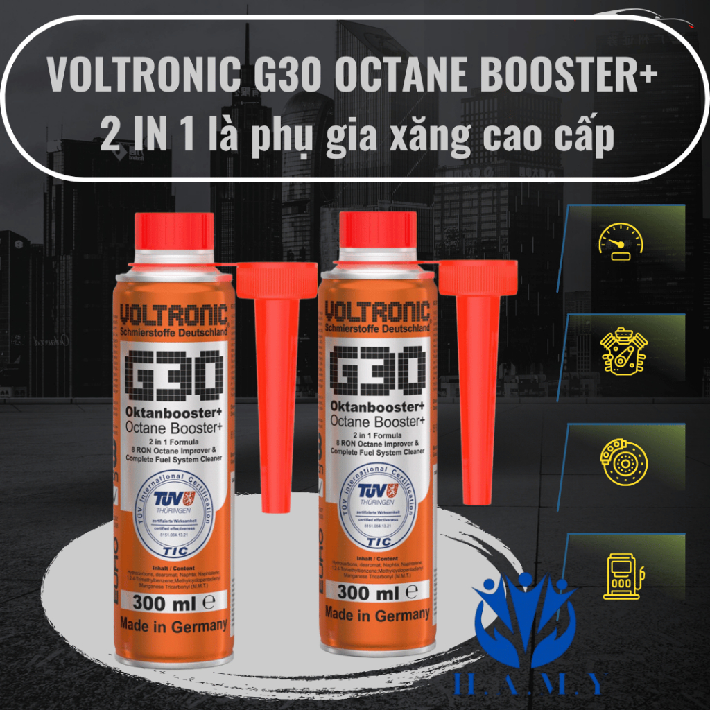 Voltronic G30 Octain Booster là phụ gia xăng, giúp tăng chỉ số octain của xăng thêm 8 RON. Giúp loại