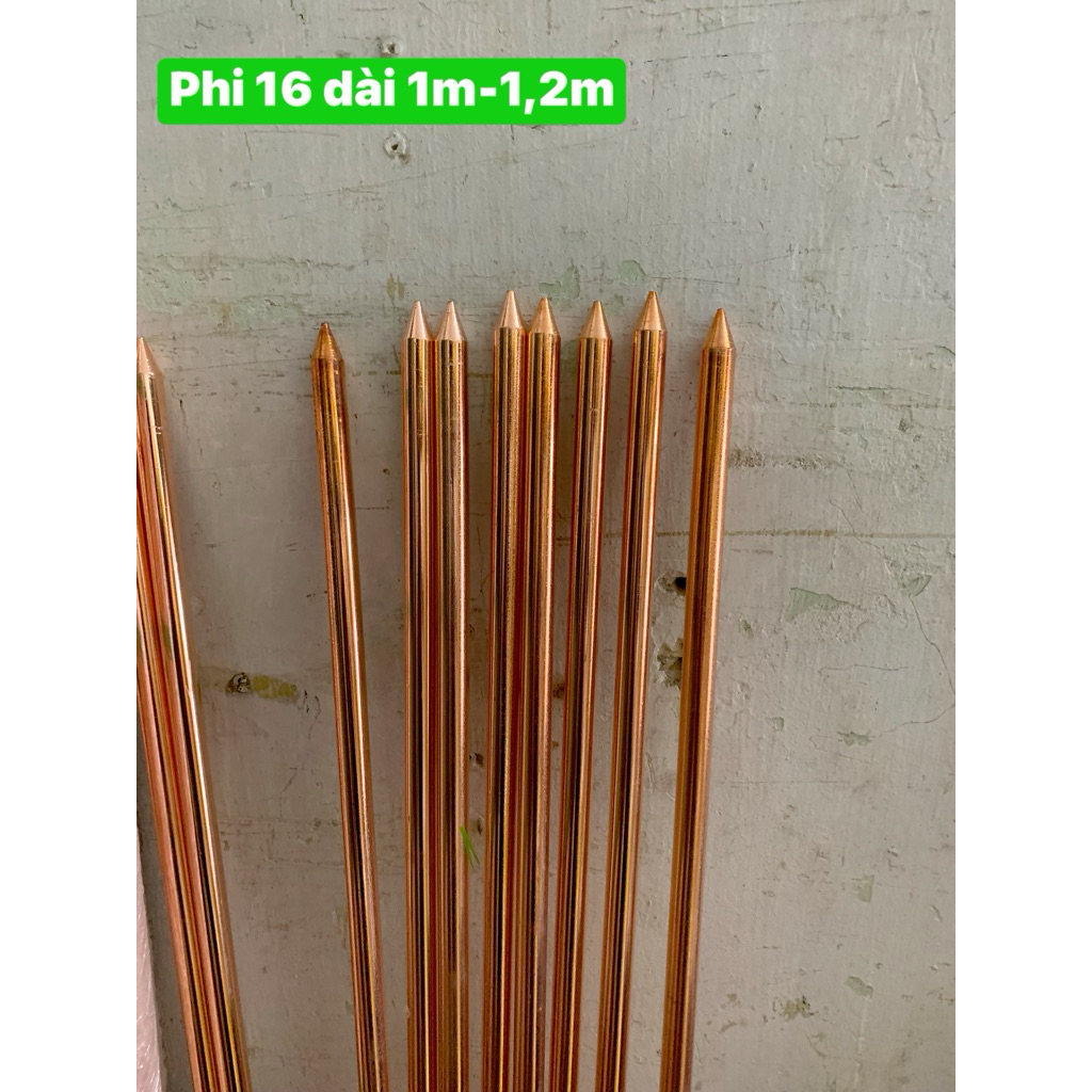 Cọc tiếp địa mạ đồng , phi 16mm ,dài 1m -1,2m ( Hàng Việt Nam)