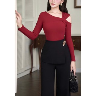  Áo Thun Dài Tay Xoắn Lệch Vai Mặc Hai Kiểu Trễ Hở Vai Co Giãn Thời Trang Thiết Kế CurvyQ 