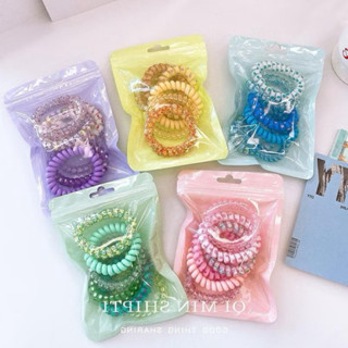  Set 4 dây buộc tóc dây điện thoại dây cột tóc đơn giản nhiều màu lò xo phụ kiện tóc thời trang cho nữ E1988 