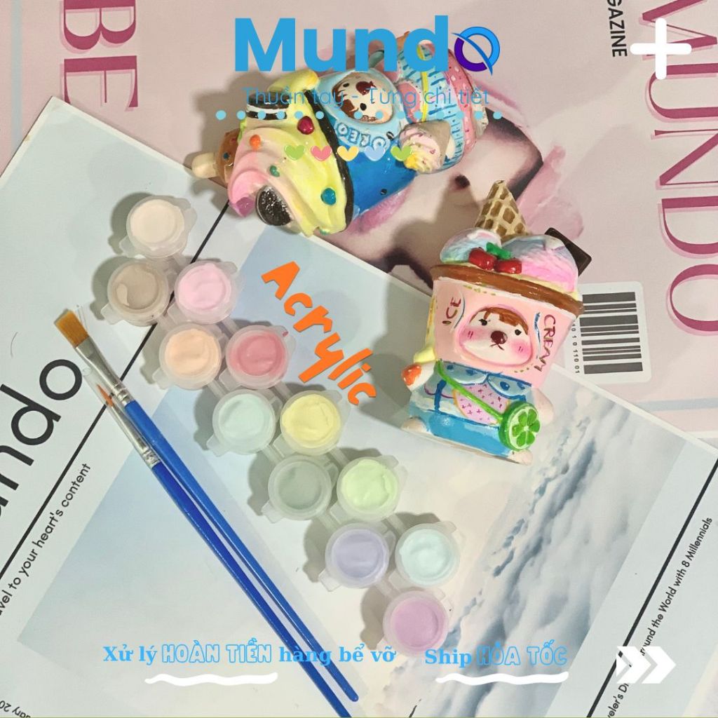 12 Màu Pastel Acrylic Tô Tượng Bóng Mịn, Màu Nhũ Vàng, Nhũ Bạc Màu Tô Tượng Thạch Cao MUNDO