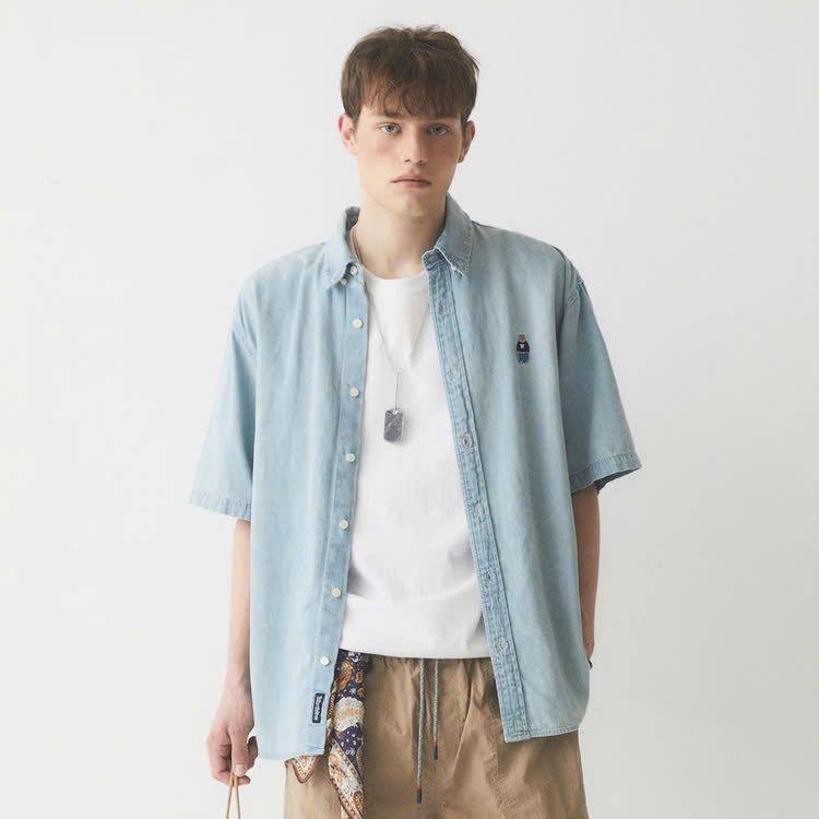 Áo sơ mi ngắn tay Jean WHO.A.🐻 unisex nam nữ chuẩn style Hàn