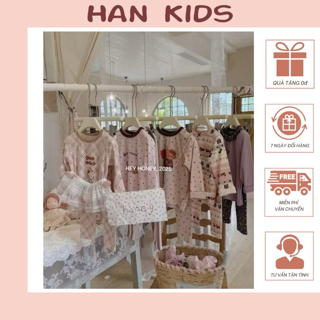 BN1 - (Chuẩn hãng HeyHoney) Bộ ngủ Hey Honey thu dài tay cho bé trai bé gái (Hàng QC)