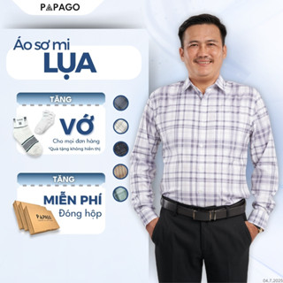 Áo Sơ Mi Nam Trung Niên PAPAGO Tay Dài Sọc Caro Vải Lụa Thun Mềm Dáng Rộng Thoải Mái - P23SDCR003