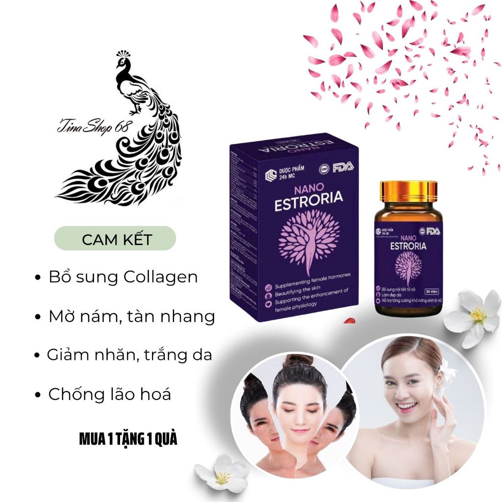 Viên uống collagen Nano Estroria trẻ hoá da trắng da chống lão hoá giảm nếp nhăn mờ nám tàn nhang