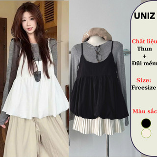  Set Áo Thun Dài Tay Kèm Áo Hai Dây BABE TOP Dễ Thương Phong Cách Hàn Quốc Uniz Set2640 