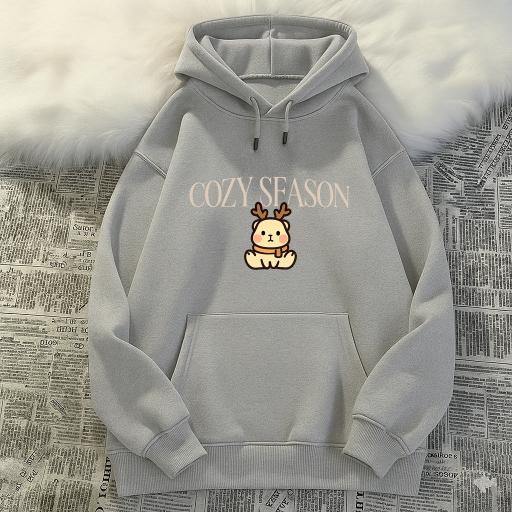 Áo Hoodie Dễ Thương Cho Bé – Hình Chú Tuần Lộc Cozy Season, Nỉ Cotton Giữ Ấm Cực Tốt (M 310)