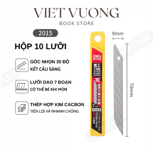 Lưỡi dao rọc giấy các mã Deli 2011 - Deli 2012 - Deli 2015 - 10 lưỡi / hộp - SK5 - lưỡi dao rọc giấy
