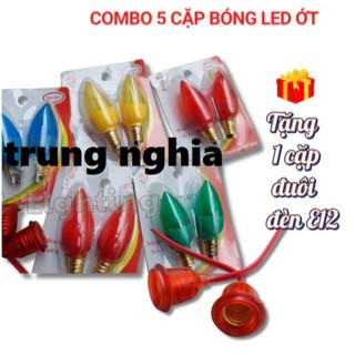  Combo 5 Cặp Bóng đèn LED Trái Ớt Đèn Quả nhót gắn bàn thờ - Loại tốt TẶNG 1 CẶP ĐUÔI E12 