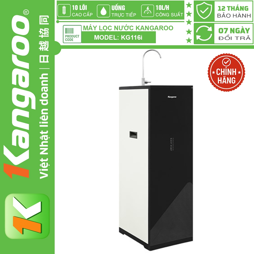 Máy lọc nước Kangaroo KG116i, 10 lõi lọc RO, Chuẩn uống trực tiếp, công suất 17 lít/giờ, bảo hành 12