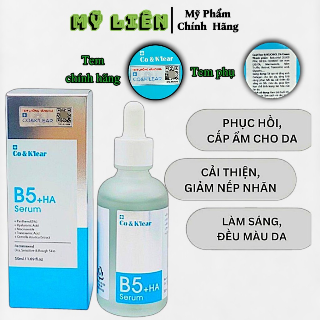 Tinh Chất Serum Co&Klear B5 + HA 50ml - Dưỡng Da Phục Hồi, Cấp Ẩm - Serum Co Klear B5 + HA