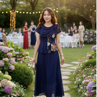 Đầm Trung Niên Dáng Dài [ Linh Trà ] (LT 2760) Cao Cấp Đi Làm Đi Chơi Đi Tiệc Đa Dụng Sang Trọng Cho Các Quý Bà U40 U50