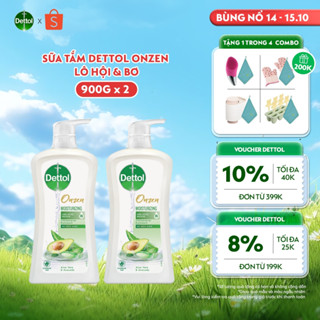 Combo 2 sữa tắm Dettol onzen kháng khuẩn dưỡng ẩm lô hội & bơ, Chai 900g
